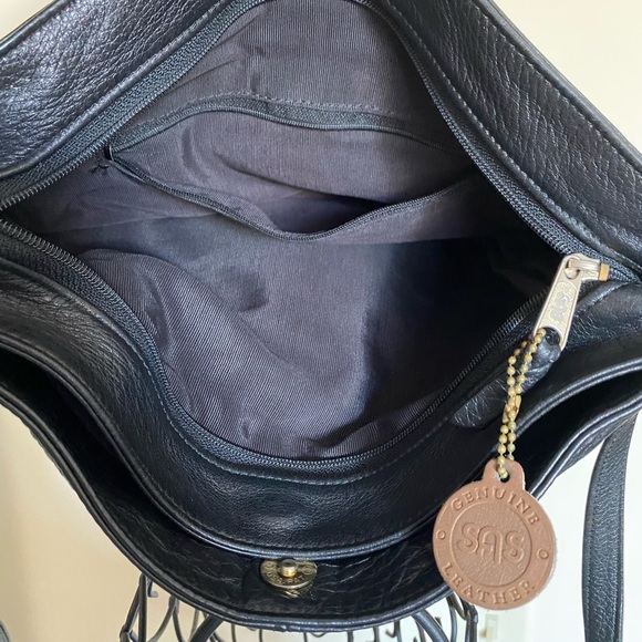 SAS Genuine Leather Black 2 Compartment Shoulder Purse - Picture 3 of 7